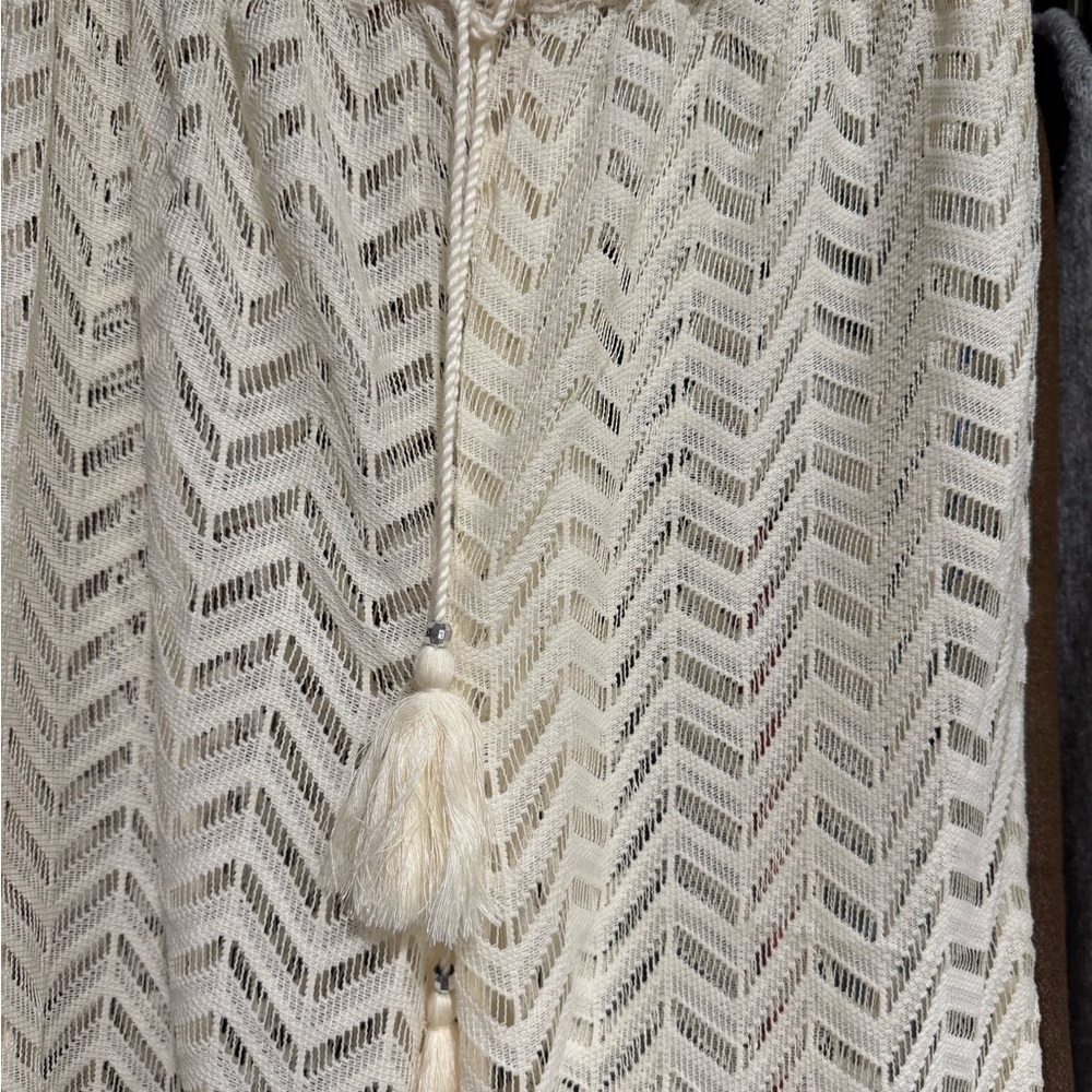 Cream Crochet Wide-Leg Knit Pants swim Cover Up - Picture 2 of 4